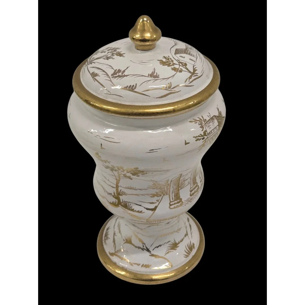 Vintage Ugo‎ Zaccagnini Italian Signed Italy Art Pottery Vase Gold White